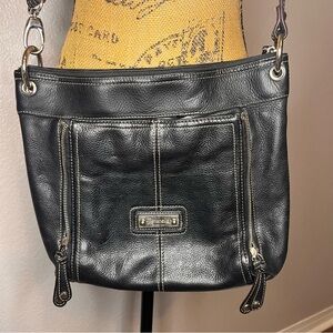 Tignanello black pebbled leather crossbody shoulder bag w/ silver-tone hardware